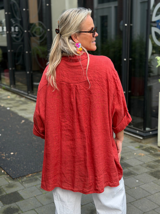 Linnen blouse oversized steen rood