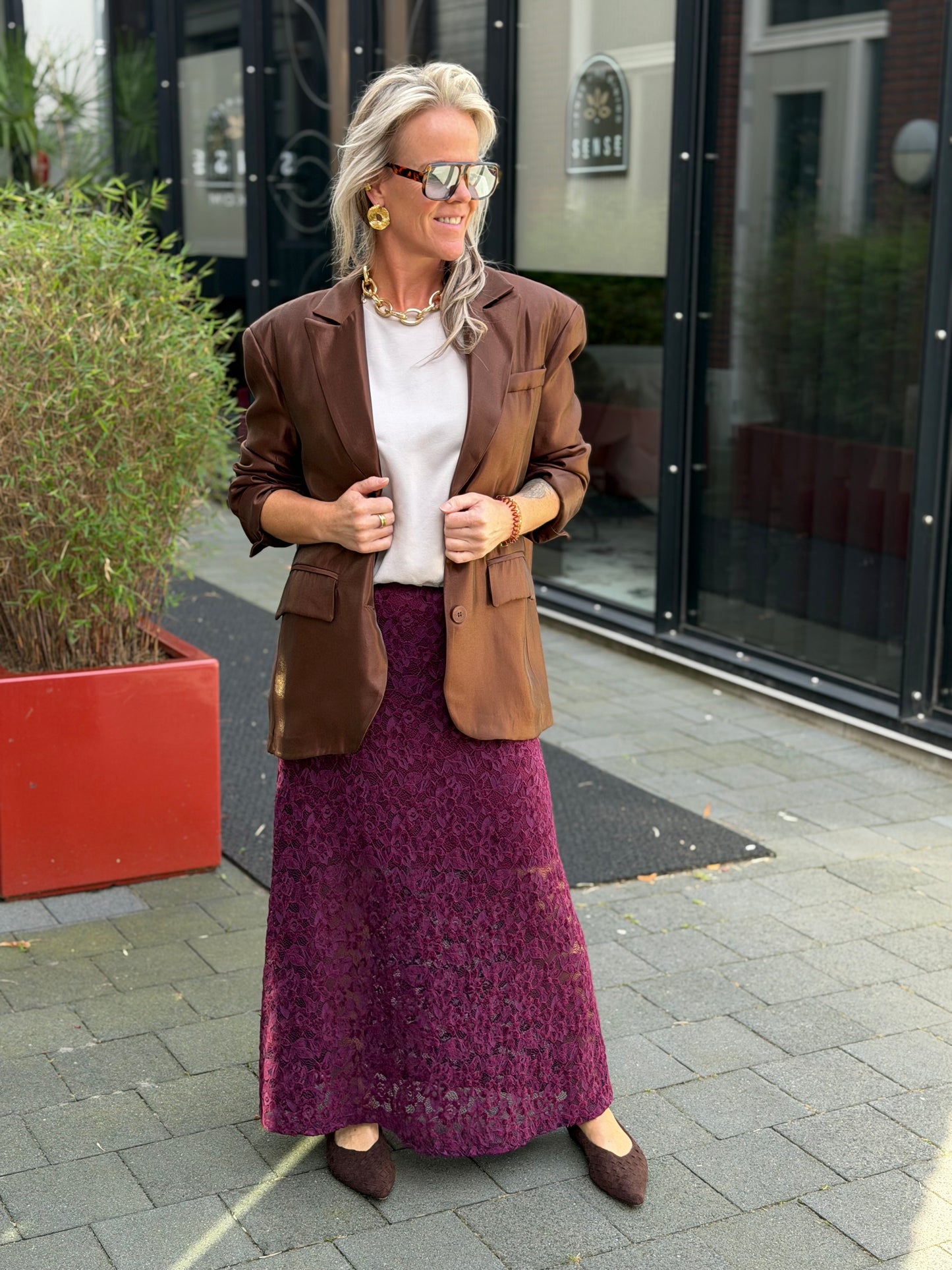 Oversized glanzende blazer bruin