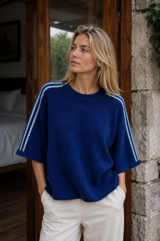 Sporty knit trui kobalt