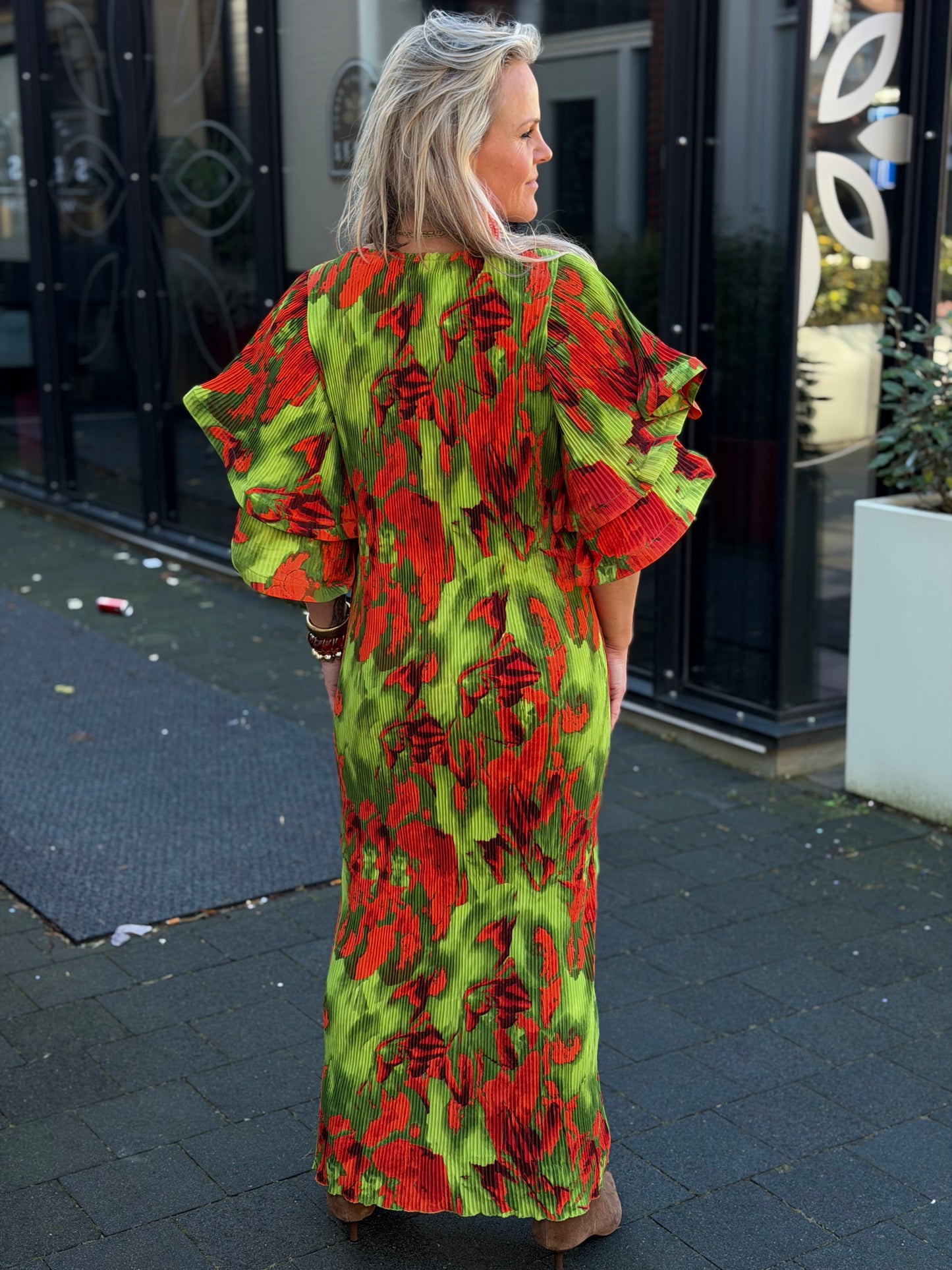 Plissé jurk flower bomb groen