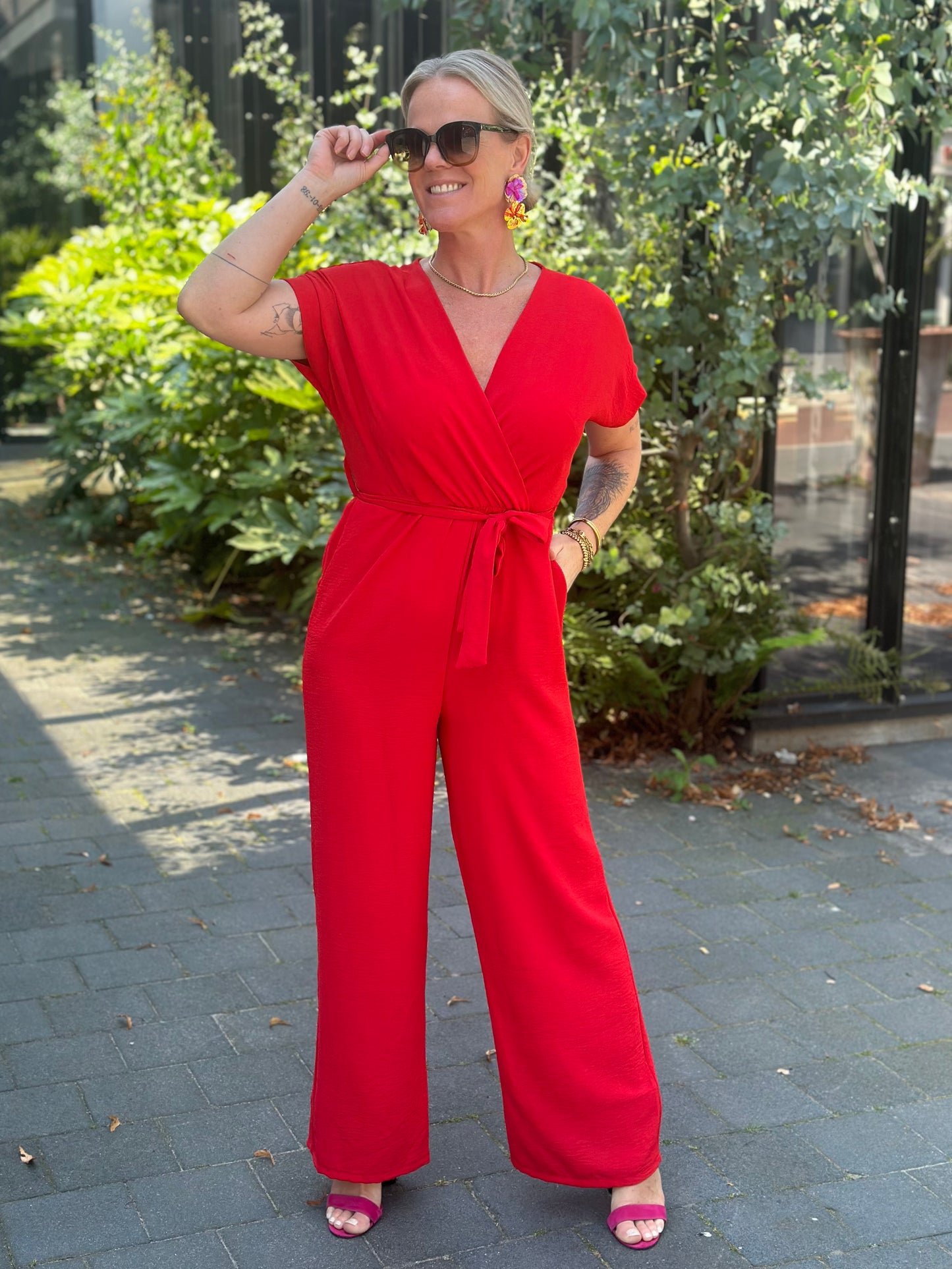 overslag jumpsuit Roma rood