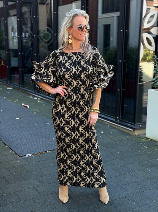 Plissé jurk flower bomb zwart