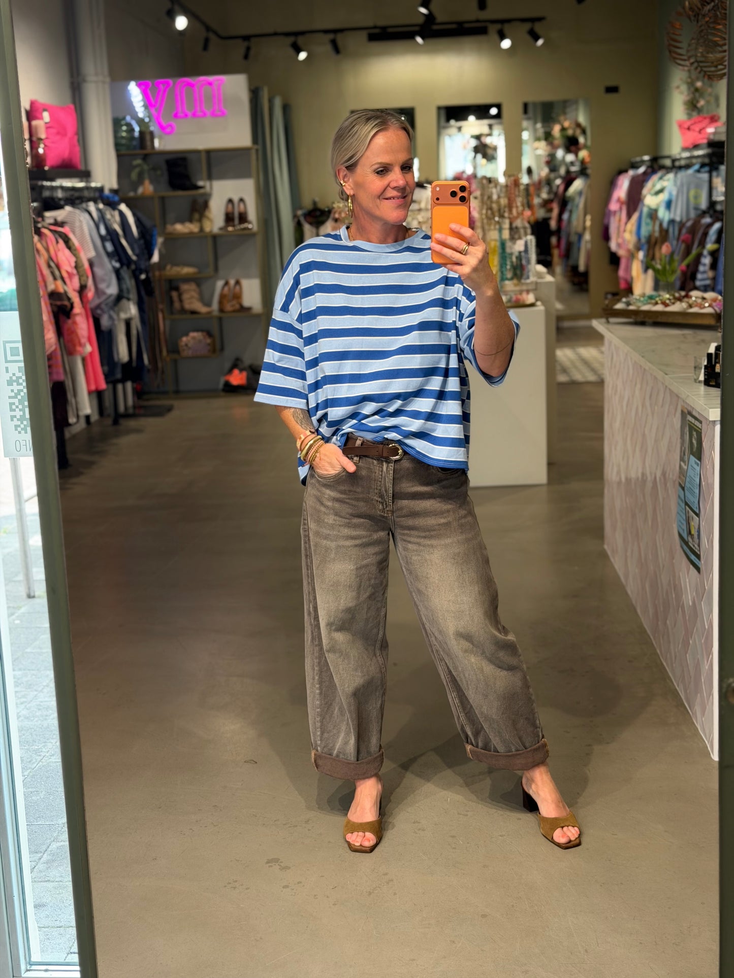 Stripe T-shirt back knot blue