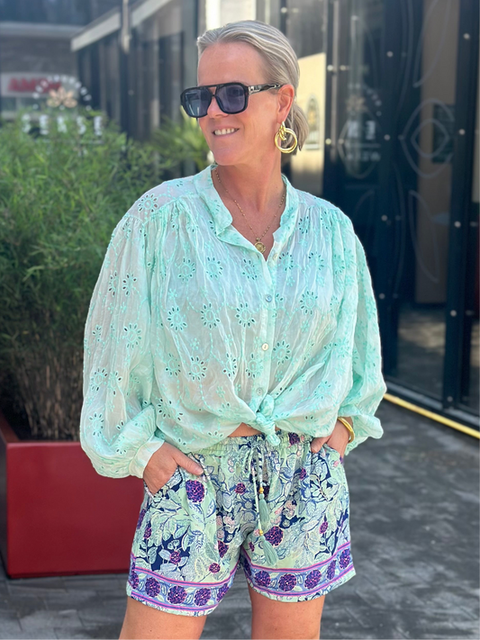 Broderie blouse Aqua