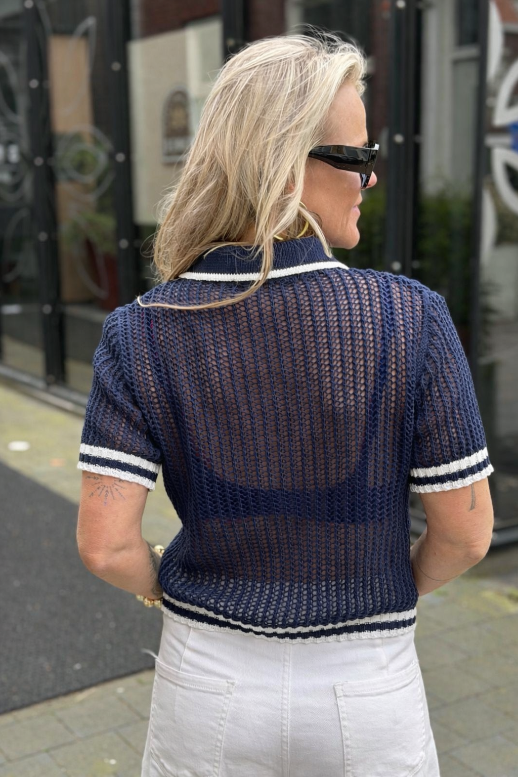 Crochet Polo blouse Navy