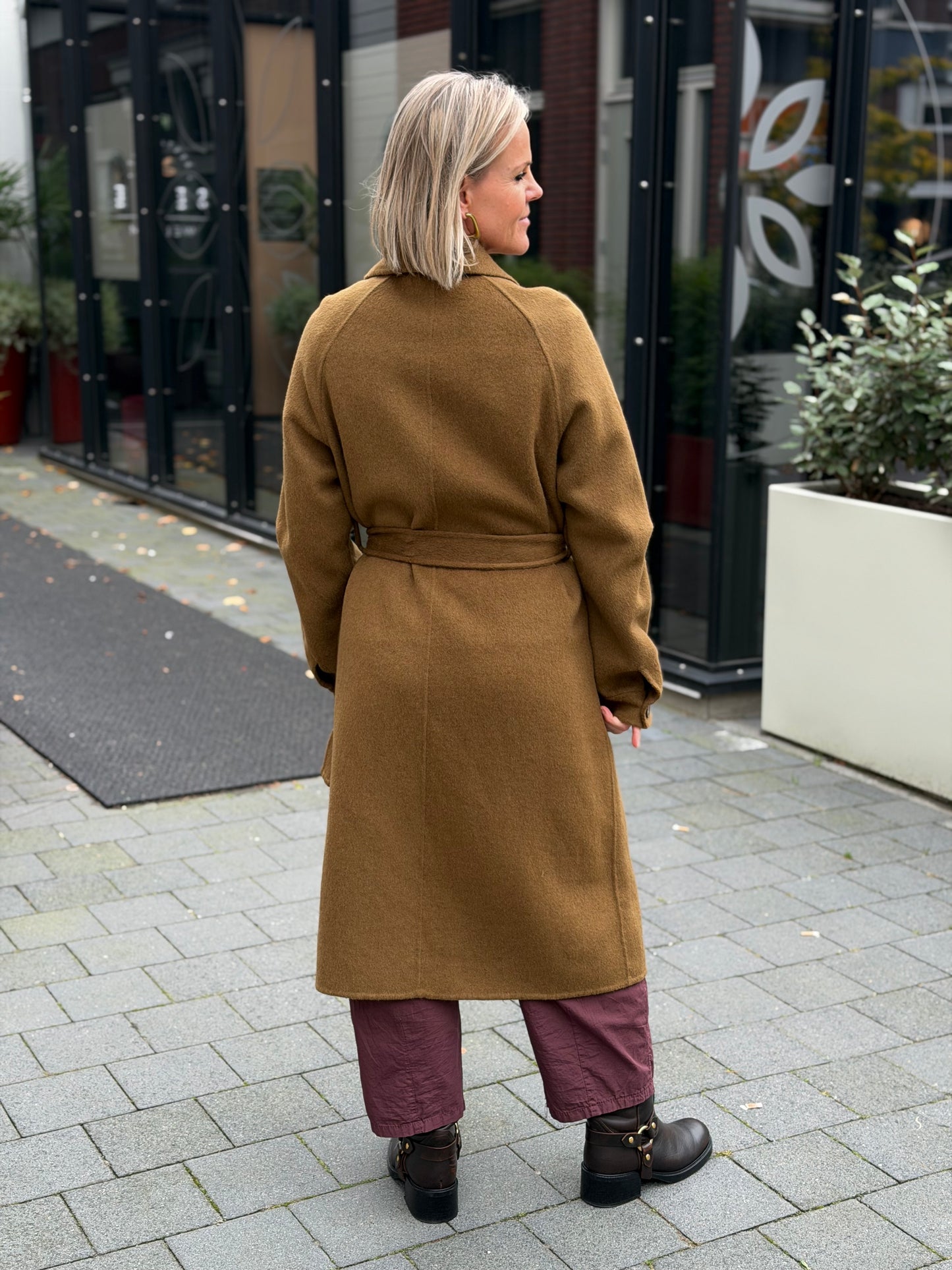 Wollen mantel jas mosterd