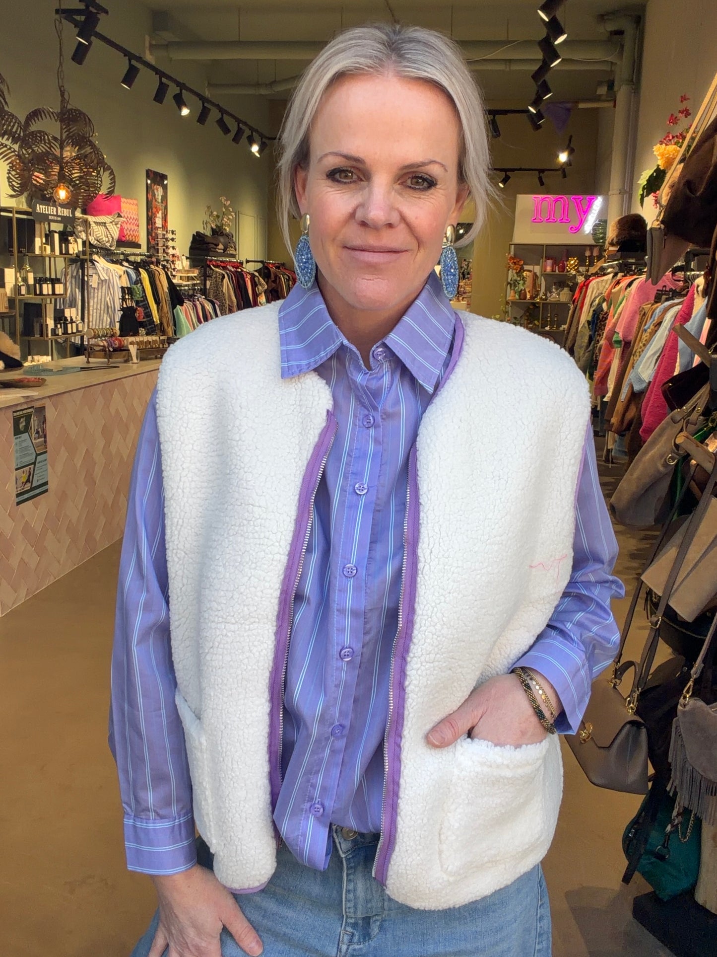 Dubbelzijdige teddy bodywarmer lila