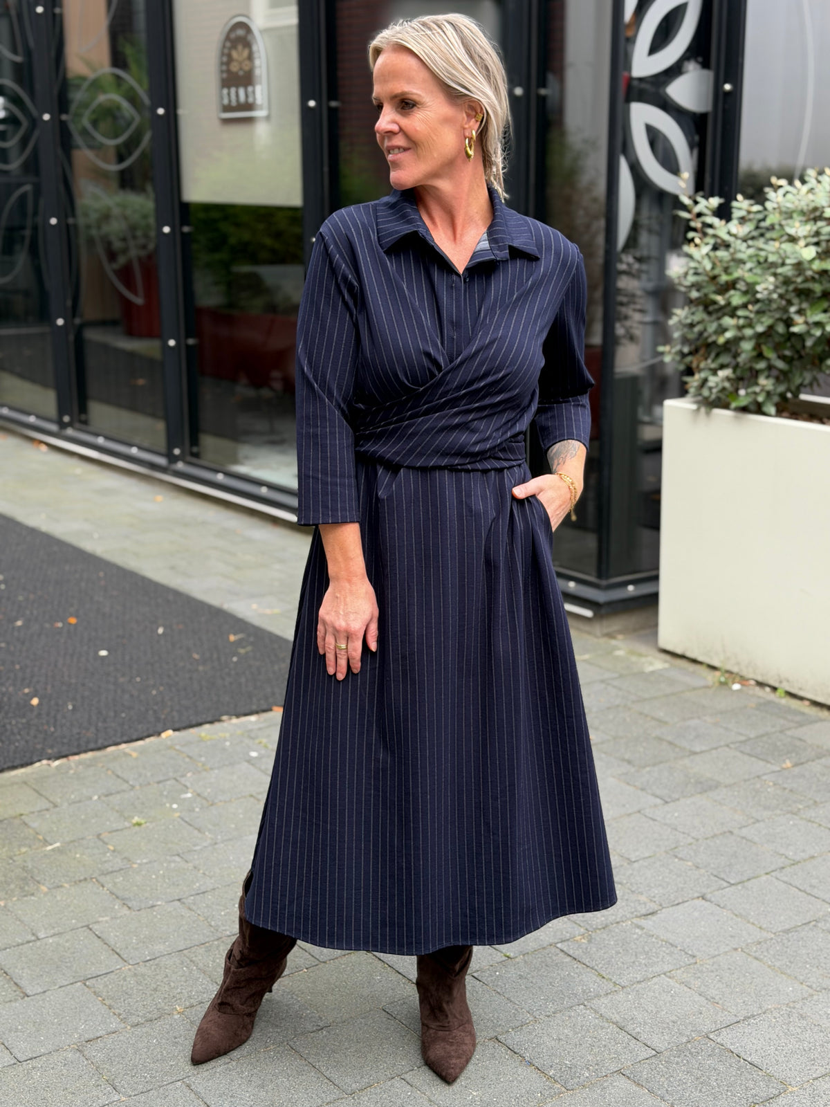Wikkel jurk Stripe navy