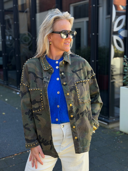 Camo denim jacket studs