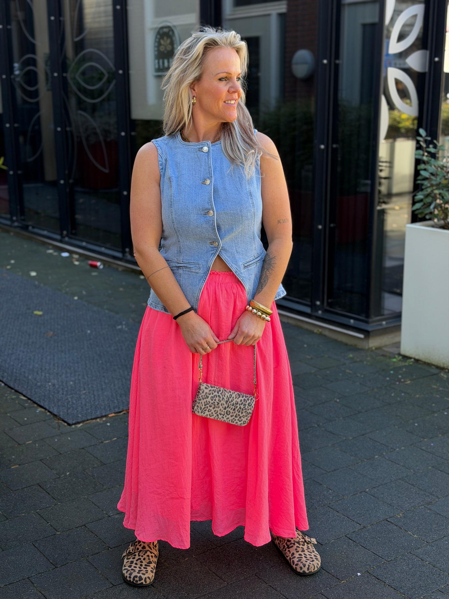 Maxi rok neon koraal