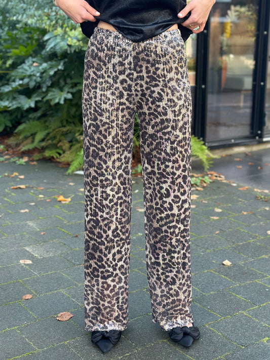 Leopard pailletten broek