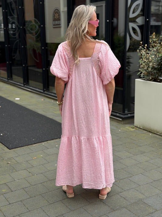 wafel maxi jurk Kiki licht roze