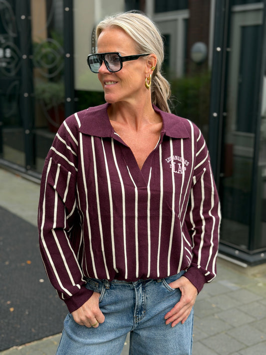 Knitted polo sweater LA bordeaux