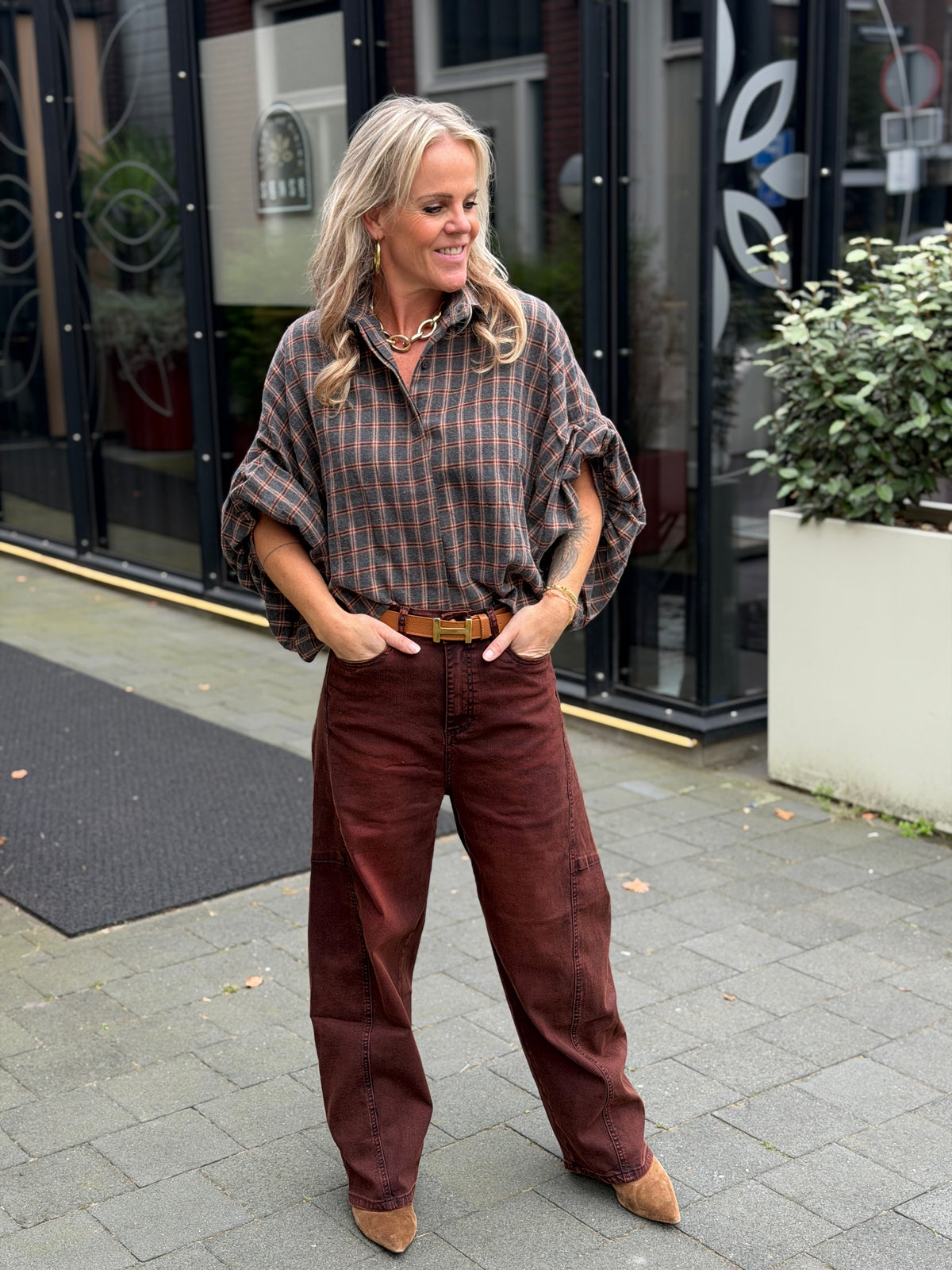 Coloured Barrel Jeans brownish