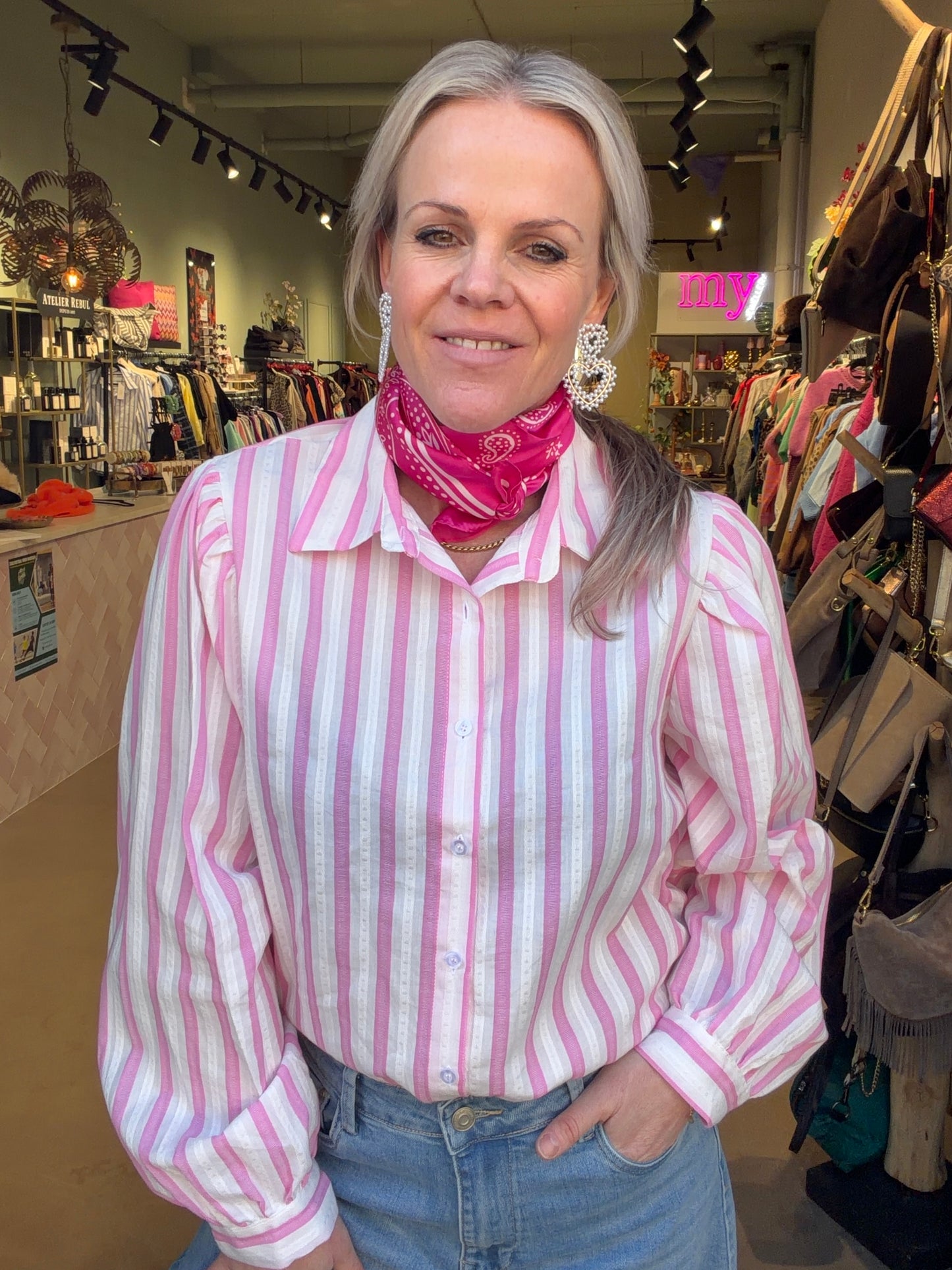 Stripe blouse pofmouw pink