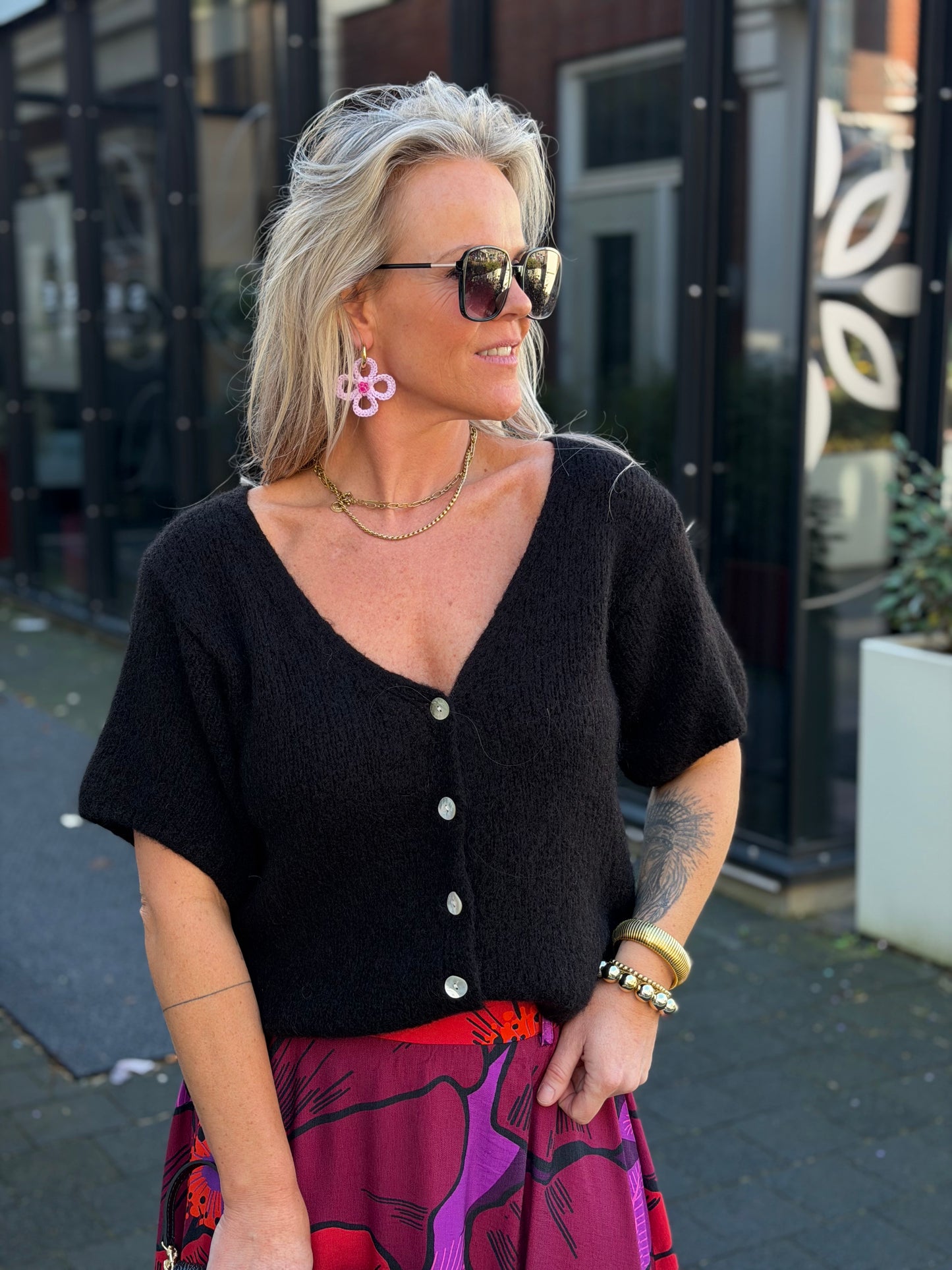 Vhals Cardigan km zwart