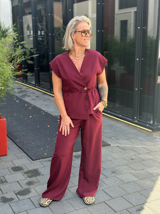 Tweedelige set broek en gilet Bordeaux