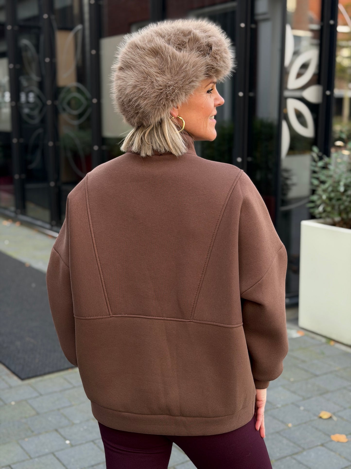 Zipper sweater bruin