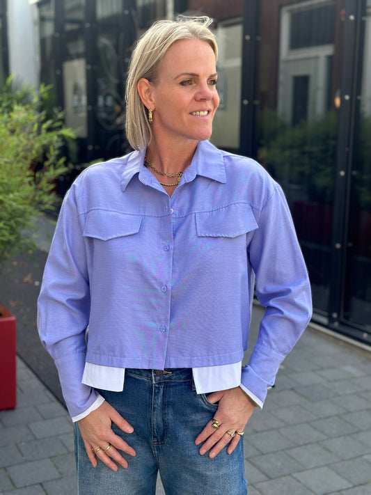 Korte blouse blauw