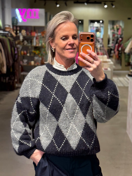 Argyle trui Navy/grijs