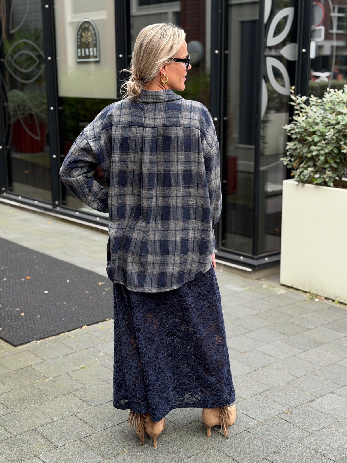 Flanel ruit blouse donker grijs