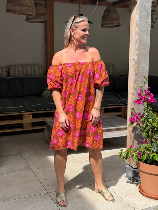Cotton LUA dress brown pink