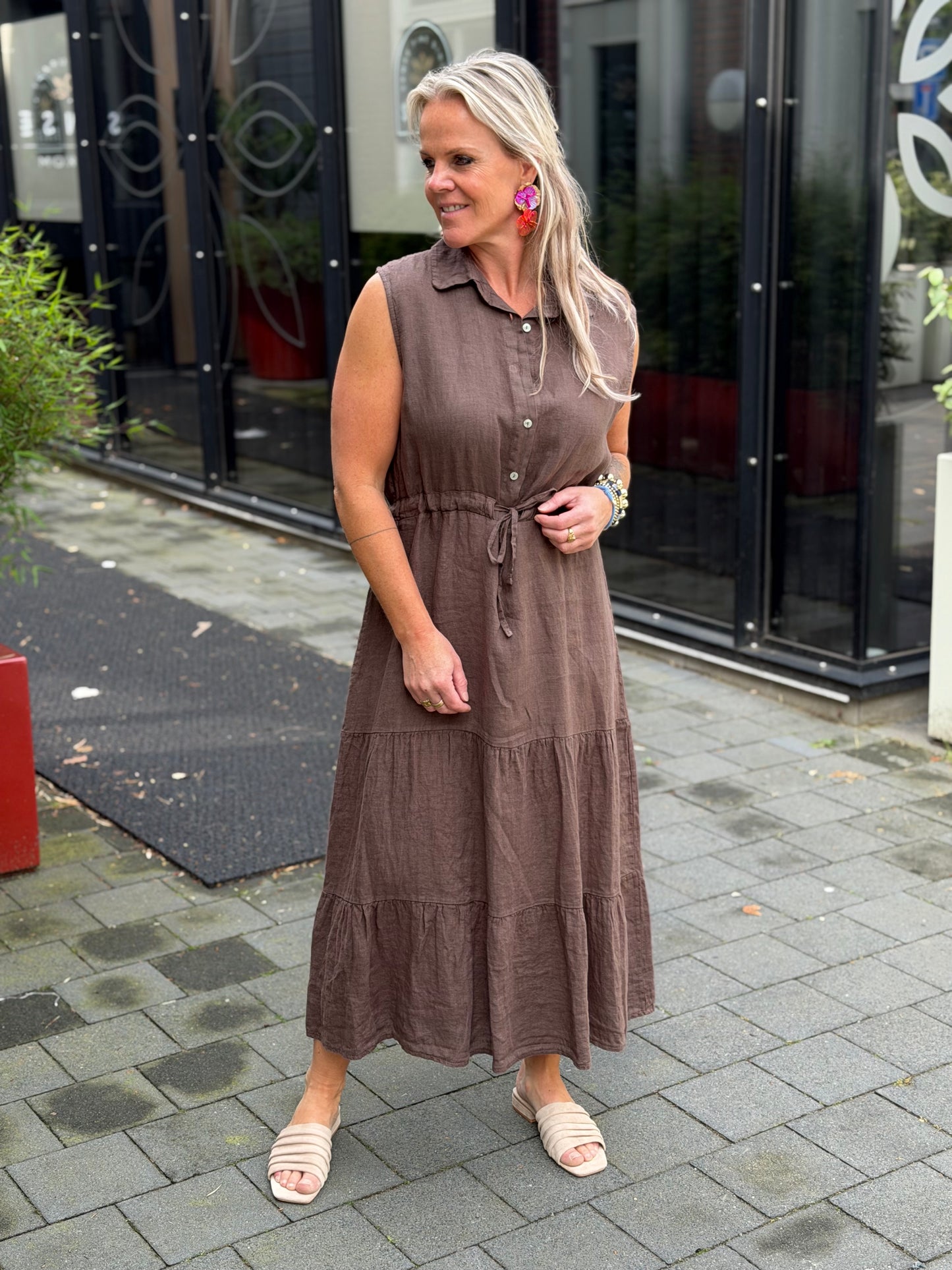 Linnen jurk Cleo bruin