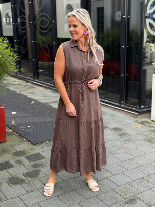 Linnen jurk Cleo bruin