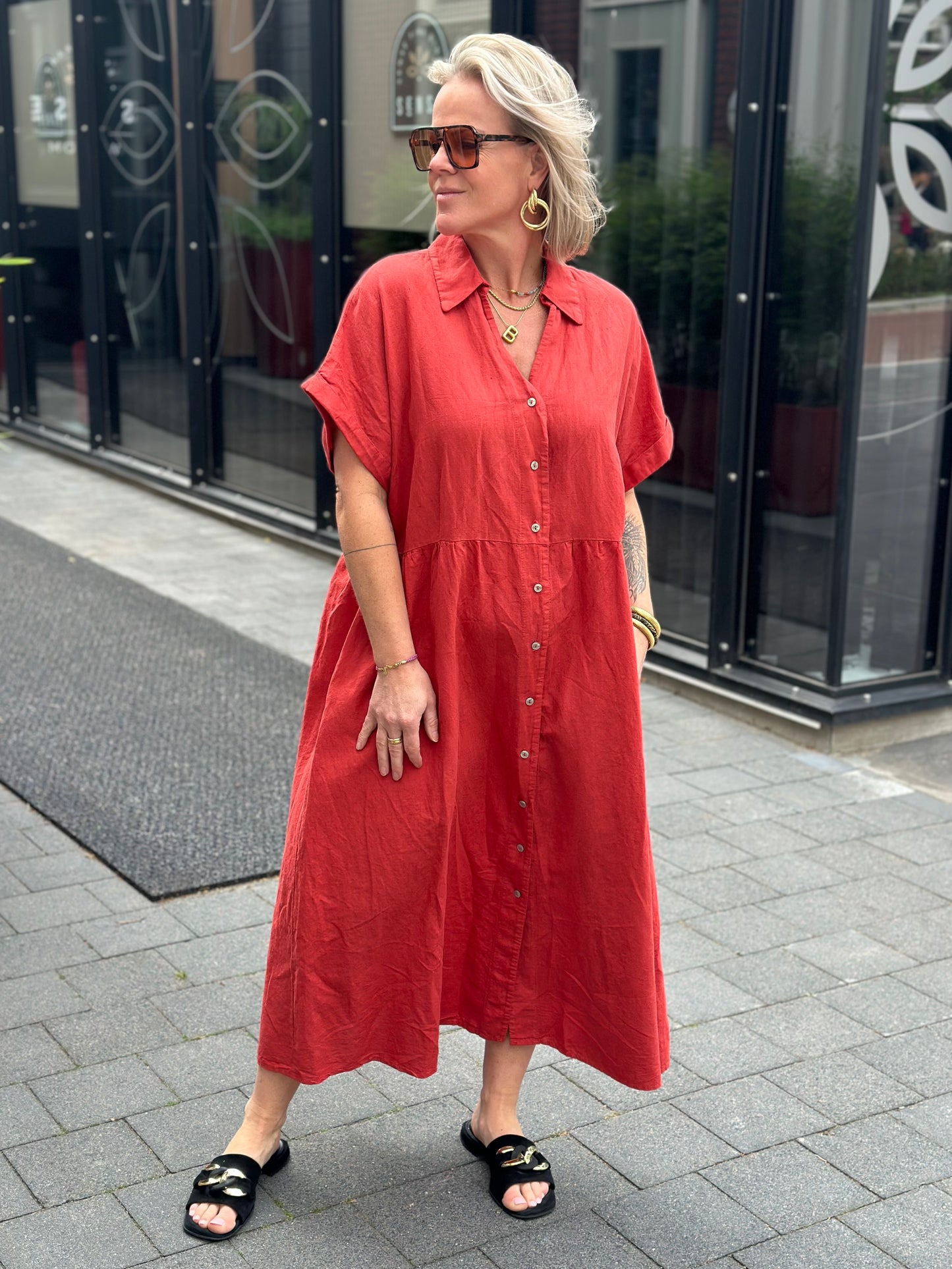 Linnen maxi dress brique (grote maat)
