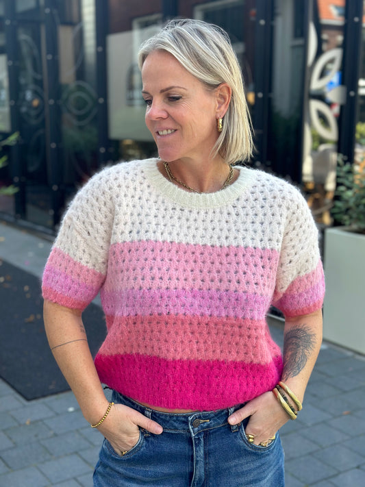 Knitted Stripe trui pink