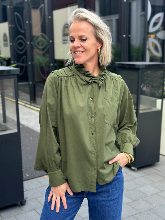 blouse met volant kraag khaki
