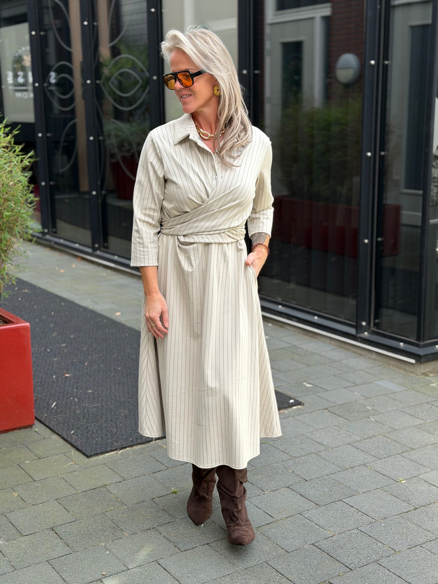 Wikkel jurk Stripe ecru