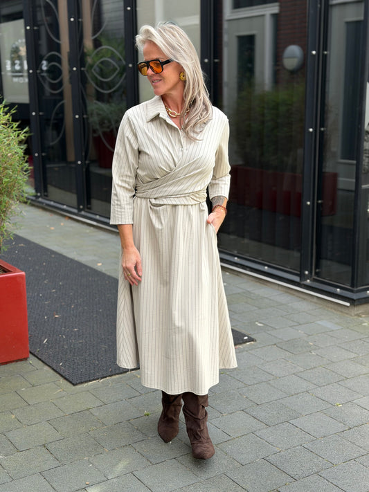 Wikkel jurk Stripe ecru