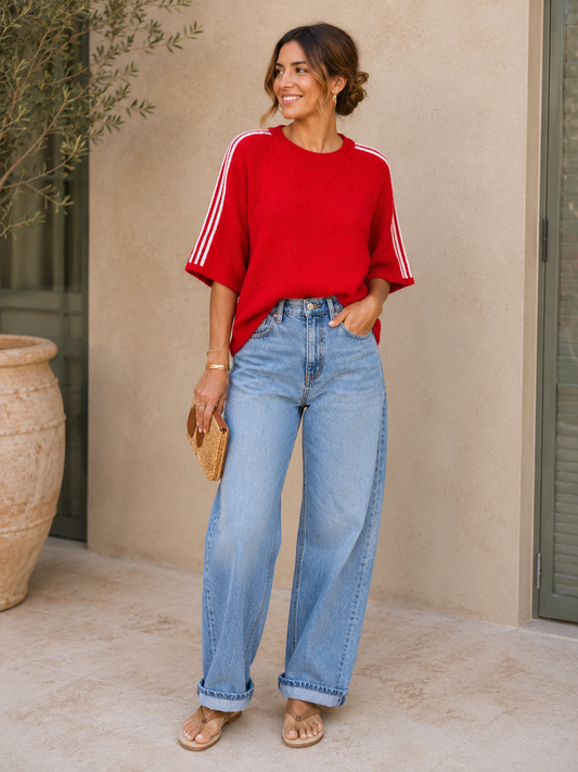Sporty knit trui rood