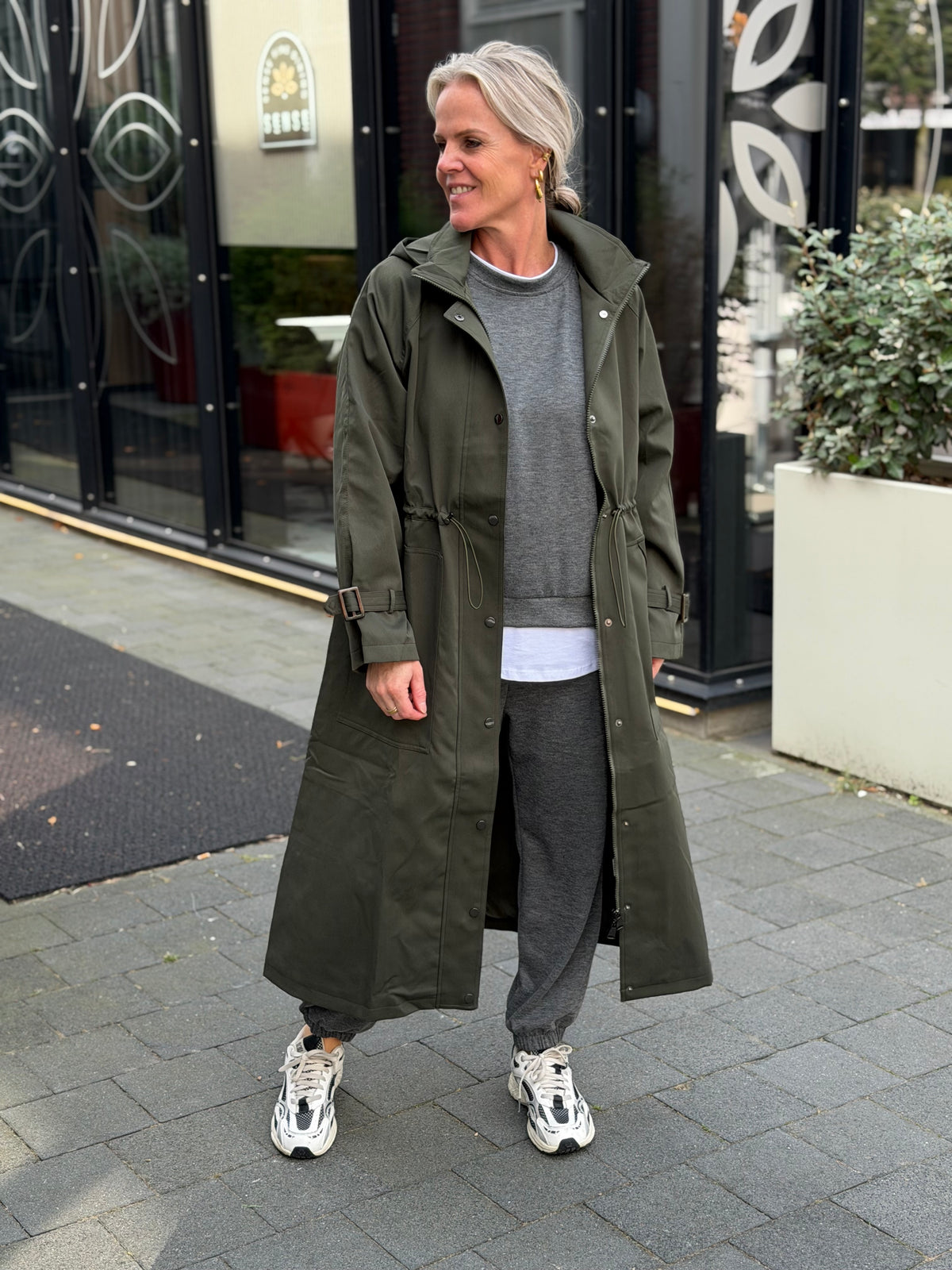 Lange trenchcoat khaki