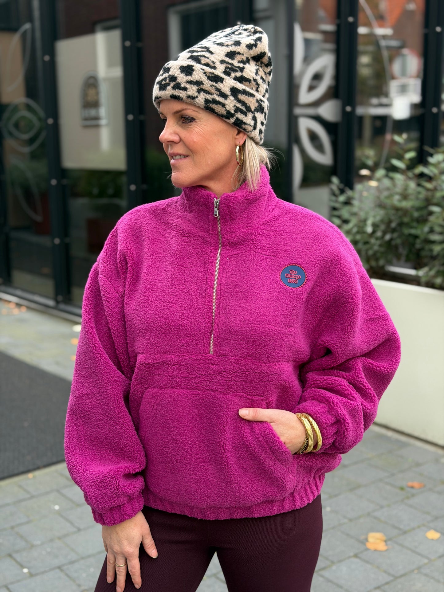 Teddy trui anorak fuchsia