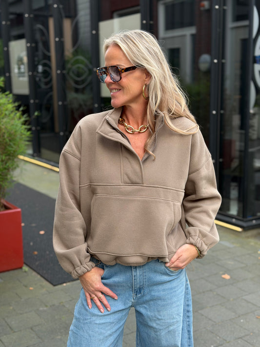Zipper sweater taupe