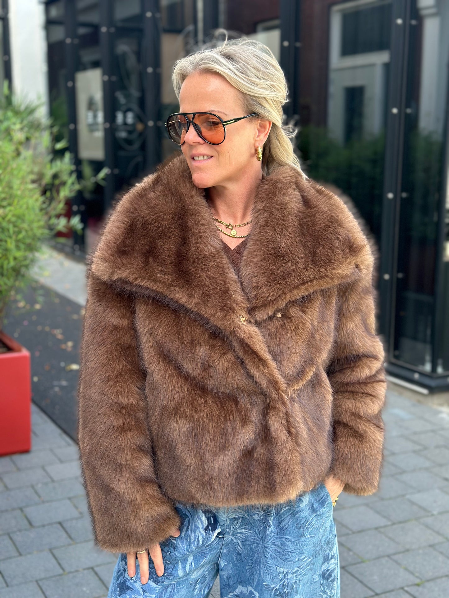 Fake fur jacket bruin