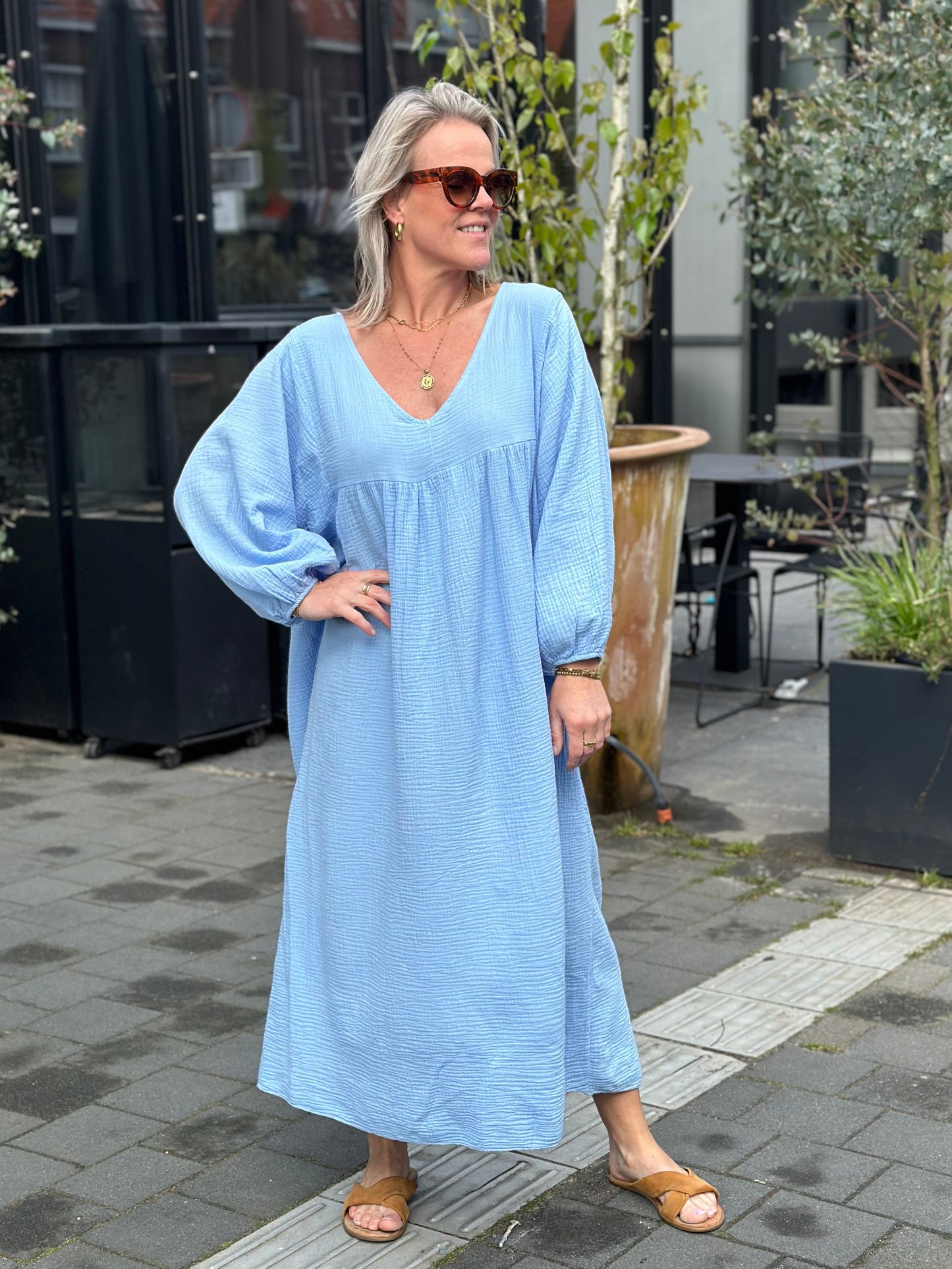 oversized Wafel jurk Eva baby blauw