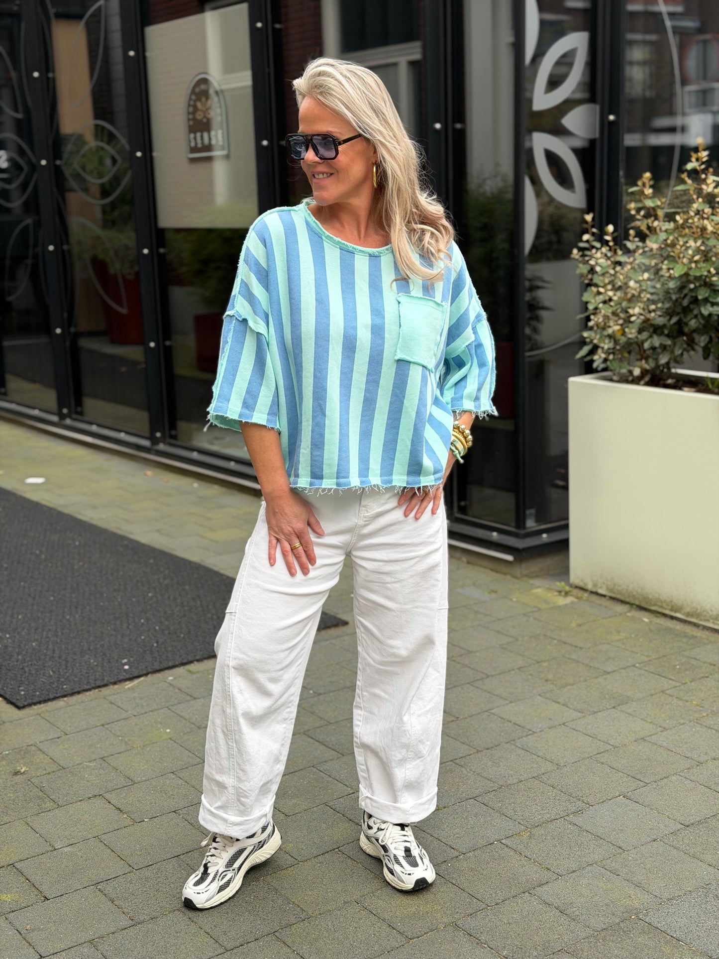 Sweater stripe aqua/blue