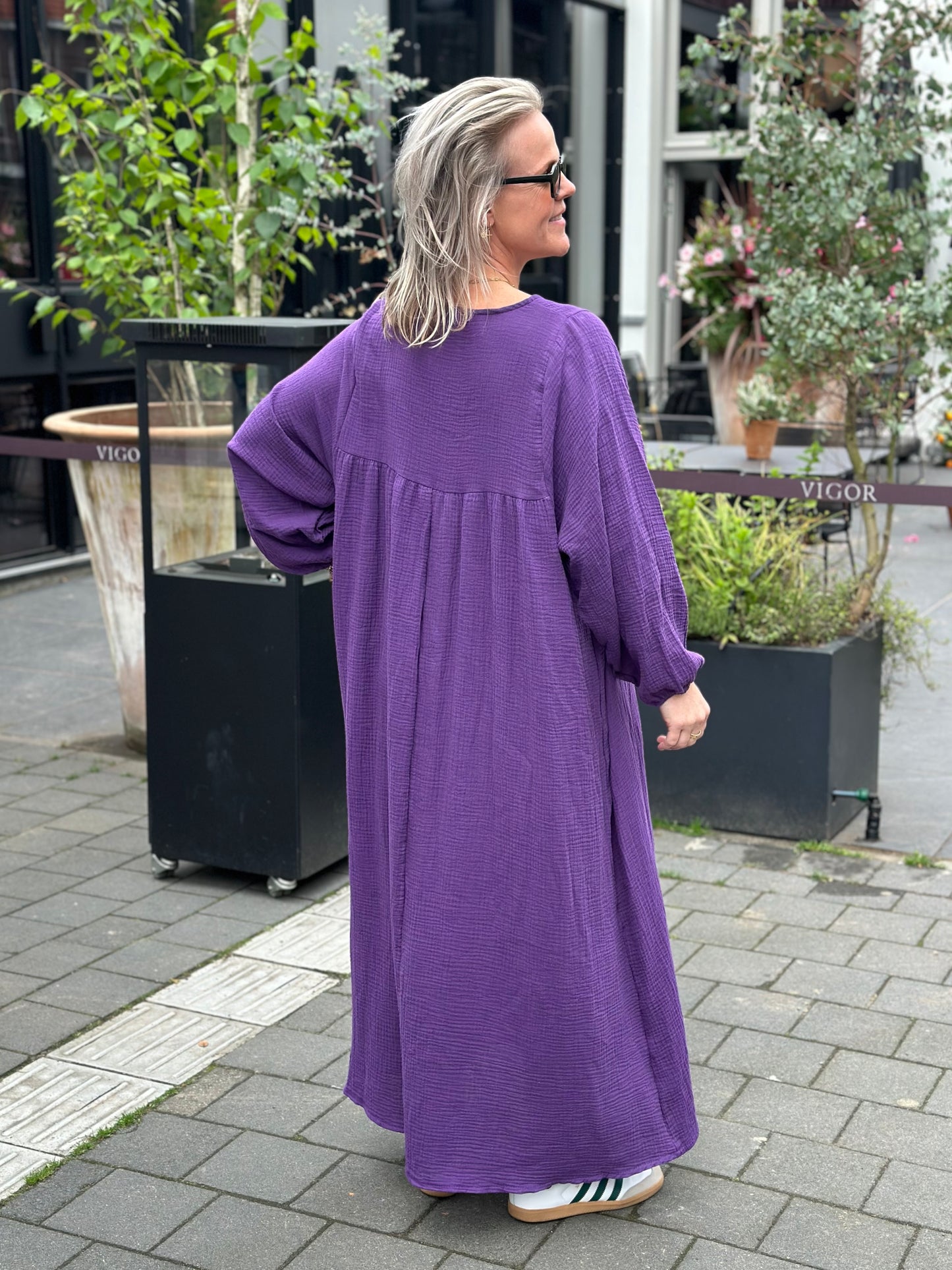 oversized Wafel jurk Eva Paars