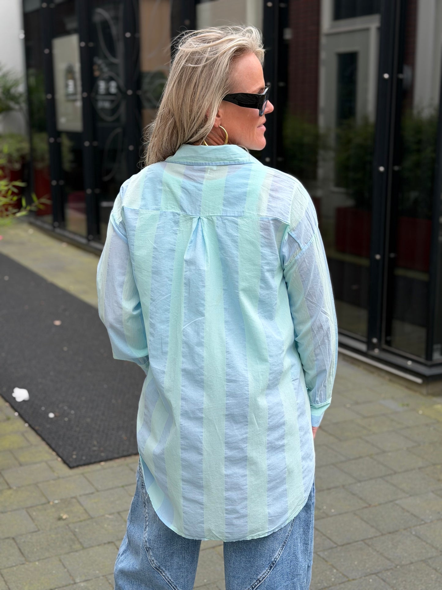 Block stripe blouse aqua/blue
