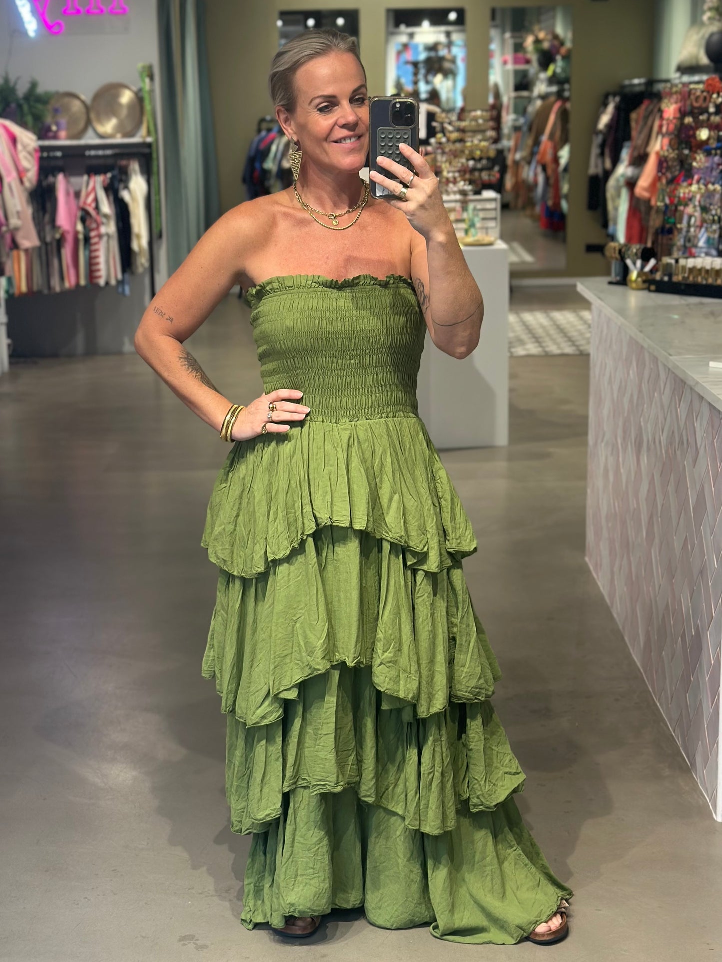 Strapless Dress moss groen