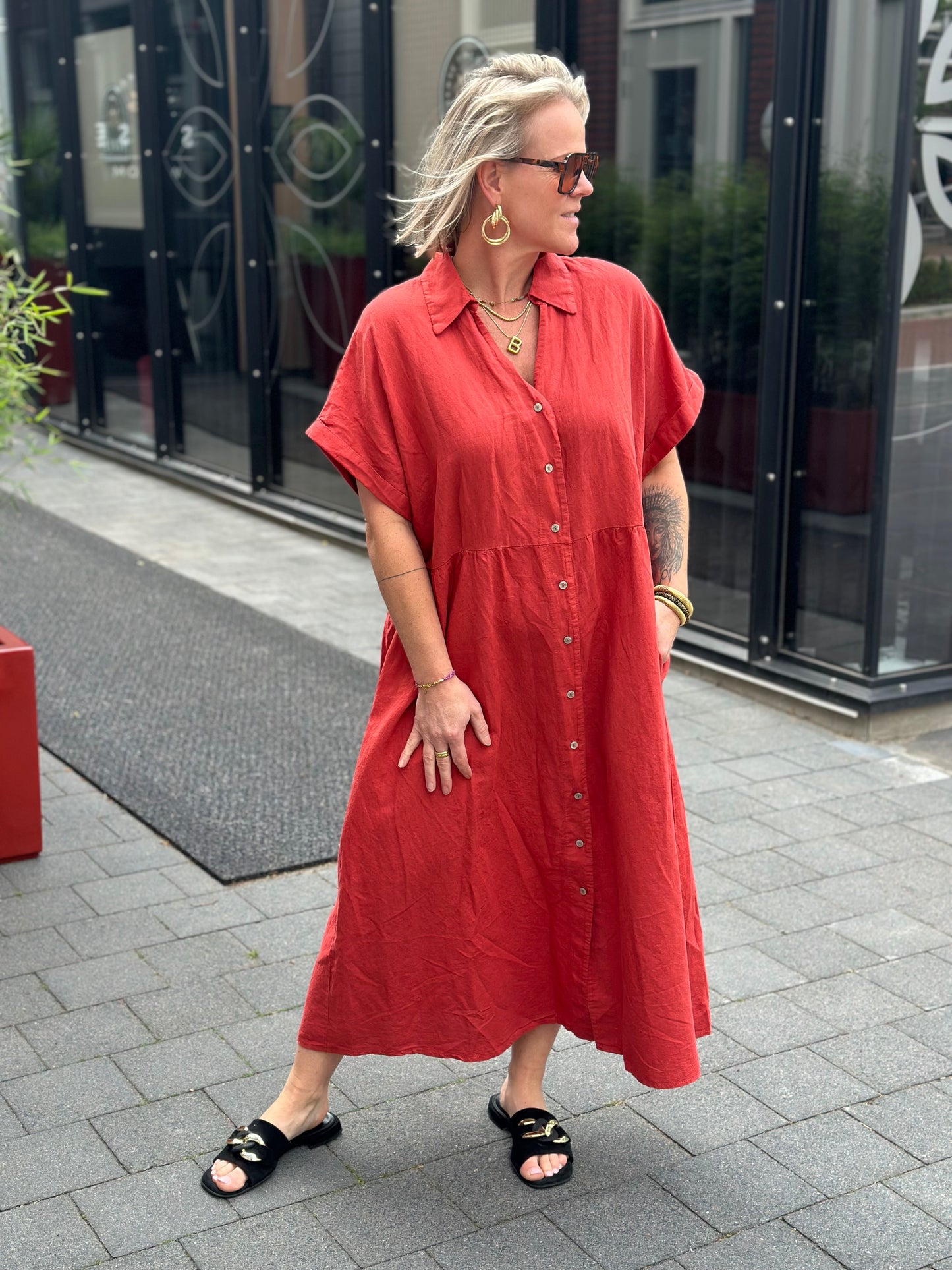 Linnen maxi dress brique (grote maat)