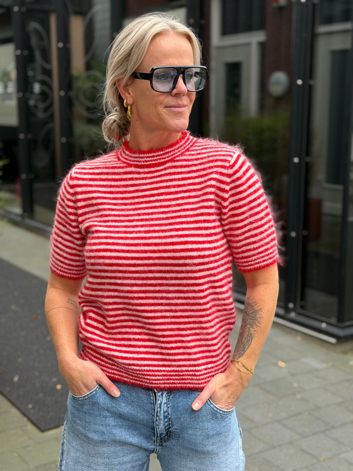 Stripe trui rood/wit