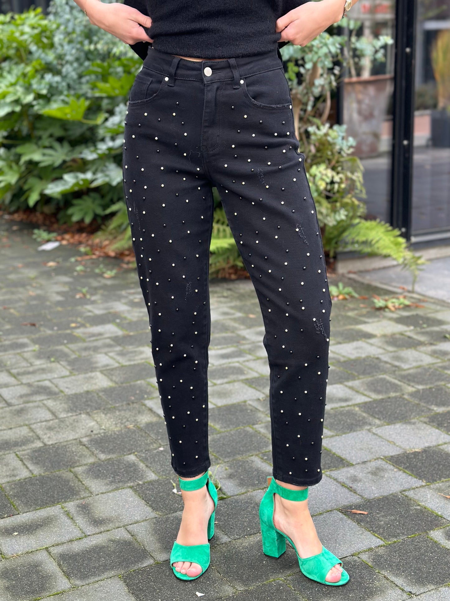 Jeans met studs zwart