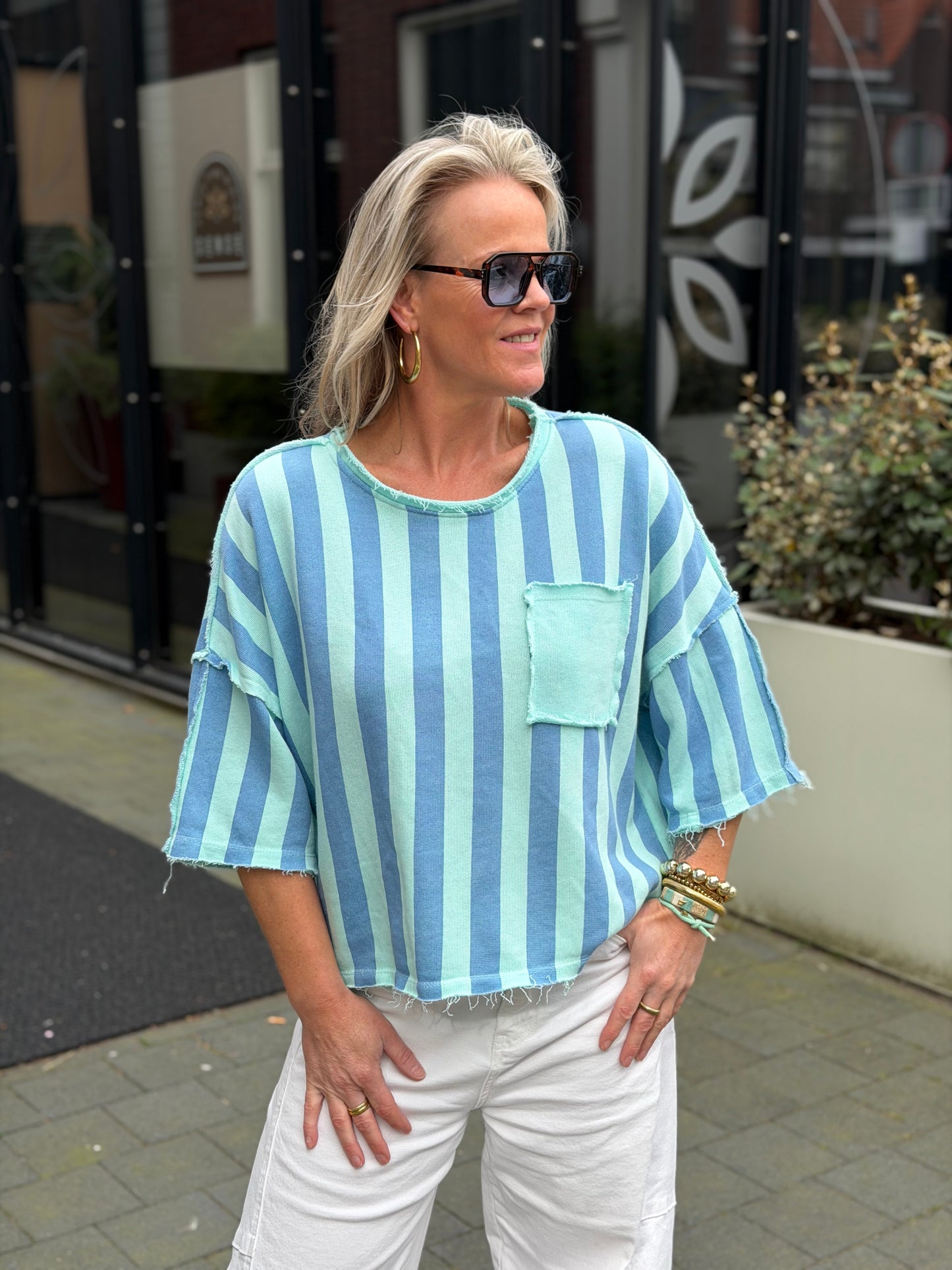 Sweater stripe aqua/blue