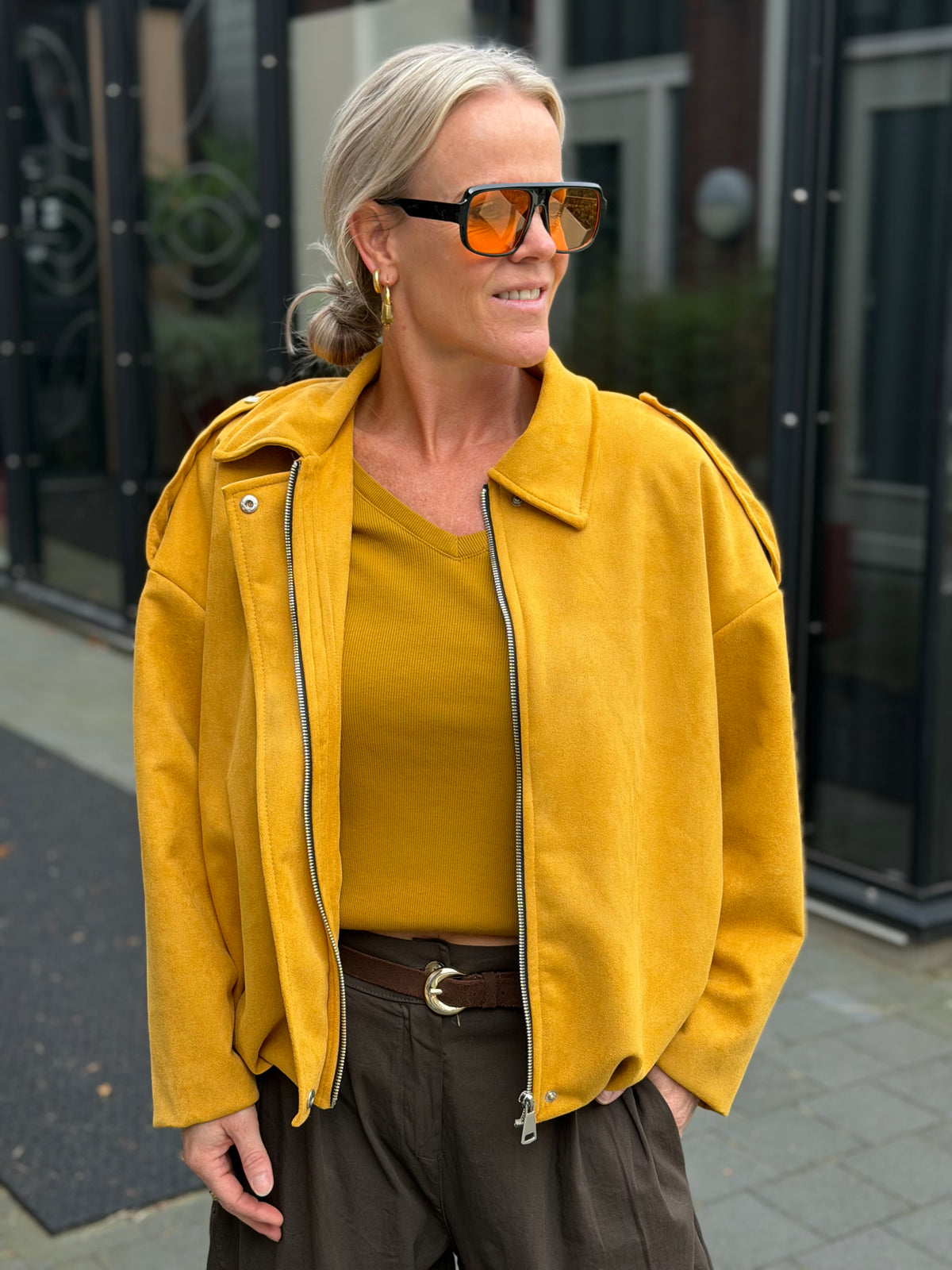 Suedine jacket oker geel