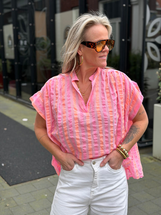 stripe top pink/orange