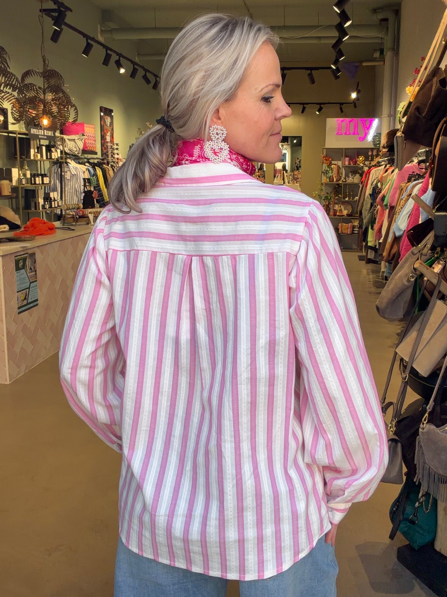 Stripe blouse pofmouw pink